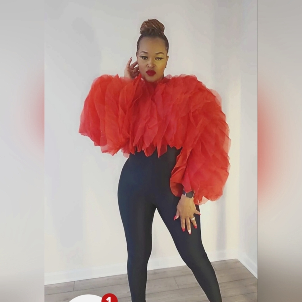 Red Ruffled Tulle Top, size Large